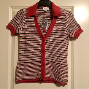 Ann Taylor LOFT ✨ Women’s Button Up orange / brown Sweater Tee Small Petite NWT